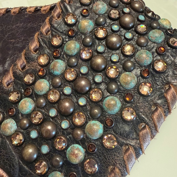 Kurtmen Designs Studded Leather Belt | Turquoise & Crystal Embellished | Size S main image 3